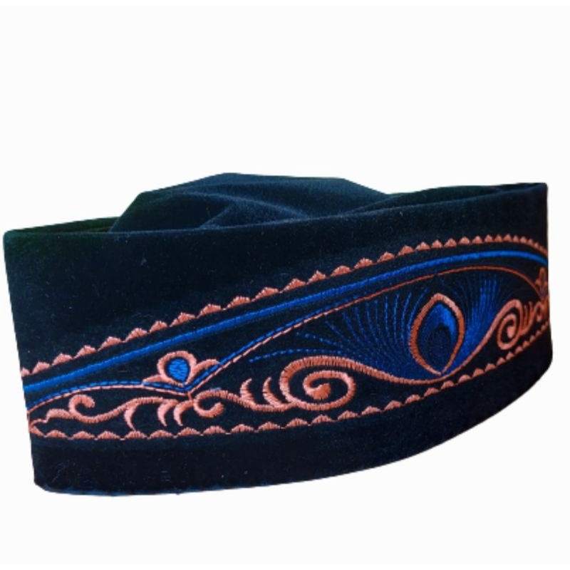 Songkok Kopyah Bordir Motif - Bordir Coklat Biru